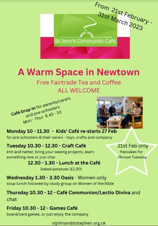 Thames Ward warm space in Newtown leaflet February