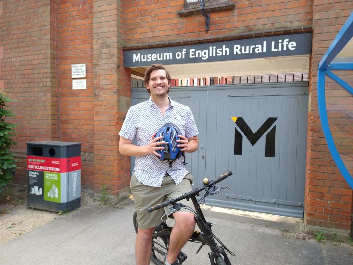 Dave McElroy with his bike outside of MERL