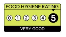 The Food Hygiene Rating sign; at a 5 (Very Good) specifically.